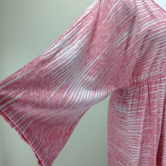 Natori Red & Cream V-Neck Empire Waist Dress - Picture 6 of 8